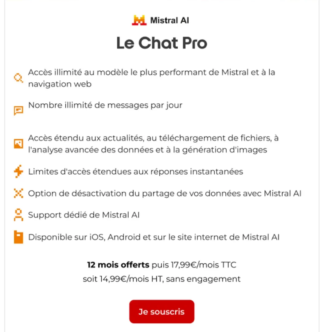 d&eacute;couvrez mistral ia pro, l'outil d'intelligence artificielle gratuit qui r&eacute;volutionne votre mani&egrave;re de travailler. b&eacute;n&eacute;ficiez de fonctionnalit&eacute;s avanc&eacute;es pour optimiser vos projets, am&eacute;liorer votre productivit&eacute; et explorer de nouvelles id&eacute;es. essayez-le d&egrave;s maintenant et transformez votre exp&eacute;rience !